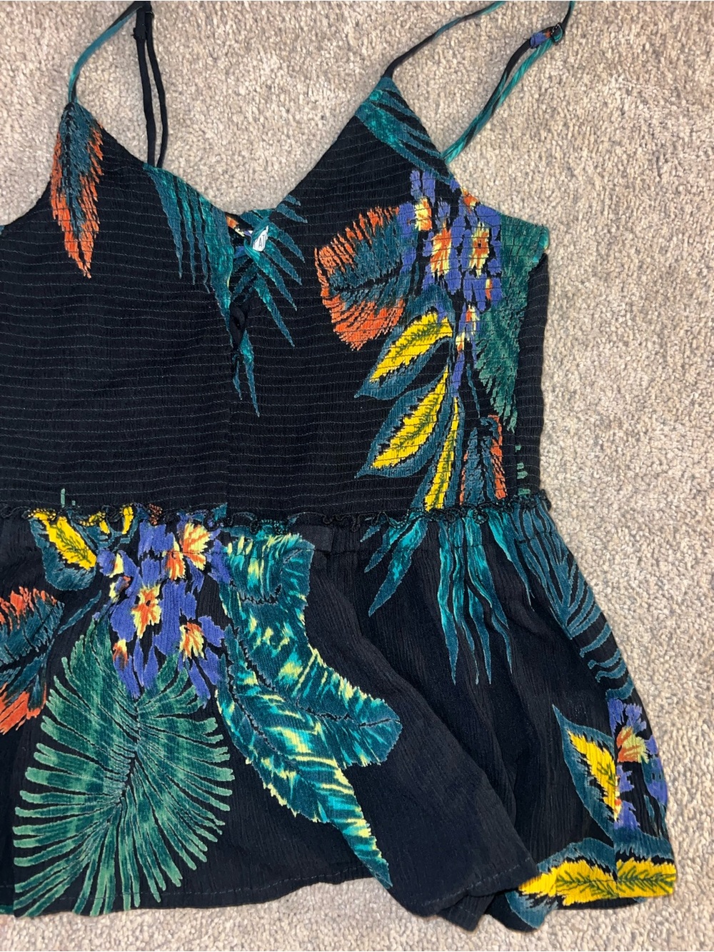 Patrons of Peace Black Tropical Floral Spaghetti Strap Tank - Picture 3 of 5